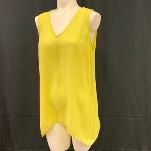 INC Yellow Vneck sleeveless top size small - front is polyester & back is rayon
